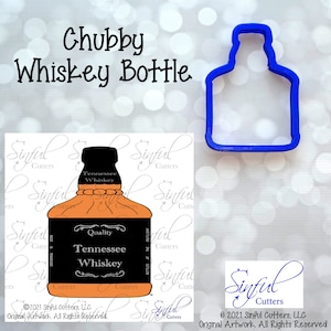 Chubby Whiskey Bottle 5 Sizes Cookie Cutter STL Files & PNG Clipart, Print at Home, Sugar Cookies, Fondant, Baking, Bourbon, Bachelor Party