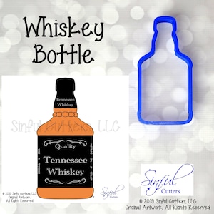 Whiskey Bottle 6 Sizes Cookie Cutter STL Files and PNG Clipart, Print at Home, Sugar Cookies, Fondant, Clay, Baking, Father&#39;s Day, Bourbon