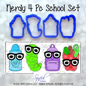 Nerdy 4 Pc School Set Cookie Cutter STL Files & PNG Clipart, Print at Home, Back to School Teacher Appreciation Sugar Cookies, Fondant, Clay