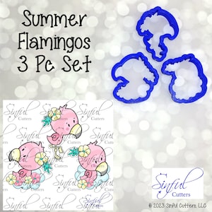 Sommer Flamingos 3-teilige Ausstechförmchen Stl-Dateien, Print at Home, Zuckerkekse, Fondant, Ton, Backen, Sommer, tropisch, süße Vögel, Hibiskus