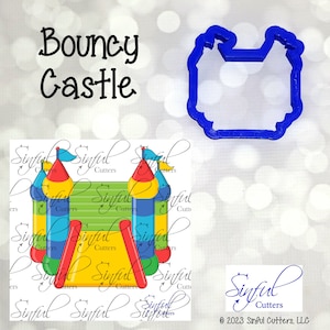 Castello gonfiabile, 3,5" - File STL per tagliabiscotti, stampa a casa, biscotti di zucchero, pasta di zucchero, argilla, cottura al forno, festa di compleanno, casa dei divertimenti, castello gonfiabile