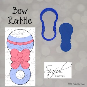 Baby Bow Rattle 5 Sizes Cookie Cutter STL Files & PNG Clip Art Print at Home Sugar Cookies Fondant Clay, Baking, Baby Rattle, Bows, Baby Toy
