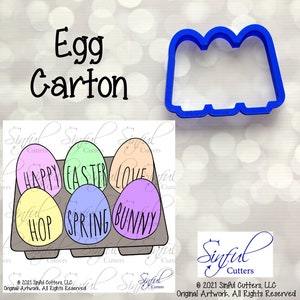 Egg Carton 3 Sizes Cookie Cutter STL File & PNG Clipart, Print at Home, Sugar Cookies, Fondant, Clay, Baking, Farm Fresh Eggs, Easter Bunny