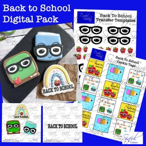 Back to School Digital Pack 3 of Cookie Cutter STLs, 3 PNG Clipart, 1 Stencil SVG, PDF Cookie Tags and Icing Template,Baking Tools, Books