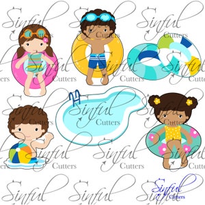 Pool Party 6 Pc Set Cookie Cutter STL Files, Print at Home, Sugar Cookies, Fondant, Baking, Splash, Swimming, Floatie, Lifesavers, Boy, Girl