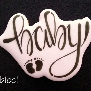 Baby Script 3.5&quot; Cookie Cutter STL File, PNG Clipart & SVG Stencil Cut File, Print at Home, Sugar Cookies, Fondant, Clay, Baby Shower, Feet