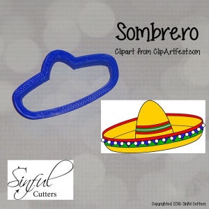 Sombrero 5&quot; Cookie Cutter STL File, Print at Home, Cinco De Mayo Sugar Cookies, Fondant, Clay, Baking, Fiesta, Sombrero De Charro, Hat