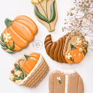 File STL con 5 stampini per biscotti autunnali, stampa a casa, biscotti di zucchero, fondente, argilla, cottura al forno, Ringraziamento, autunno, raccolto, fiori