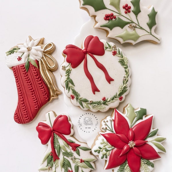 Dainty Floral Christmas 5 Pc Set - Cookie Cutters / Fondant Cutters / Clay Cutters