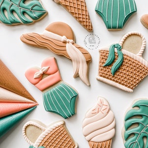 Summer Fun 5 Pc Cookie Cutter STL Files, Print at Home, Sugar Cookies, Fondant, Clay, Baking, Beach, Sun, Pool Party, Ice Cream, Swimming