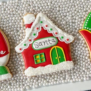 Formina per biscotti "Officina di Babbo Natale" in 2 dimensioni, file STL e clipart PNG, stampa a casa, biscotti di zucchero, pasta frolla, cottura al forno, villaggio di Babbo Natale, Natale