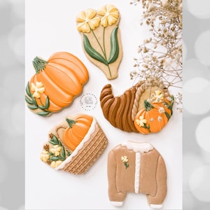 Fall Cookie Cutter STL Files: 5Pc Set, Floral Pumpkin, Cornucopia, Sweater (Digital Download)