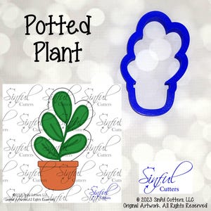 Pianta in vaso, 2 dimensioni, file STL e clipart PNG per tagliabiscotti, biscotti di zucchero, fondente, argilla, cottura al forno, pianta da appartamento, fiori, verde, foglie