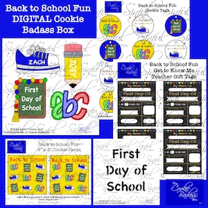 Pack numérique amusant de la rentrée scolaire de 4 fichiers STL à l'emporte-pièce, 4 cliparts PNG, 1 pochoir SVG coupé fichier enseignant étiquettes étiquettes cadeaux & cartes de soutien pour les cookies