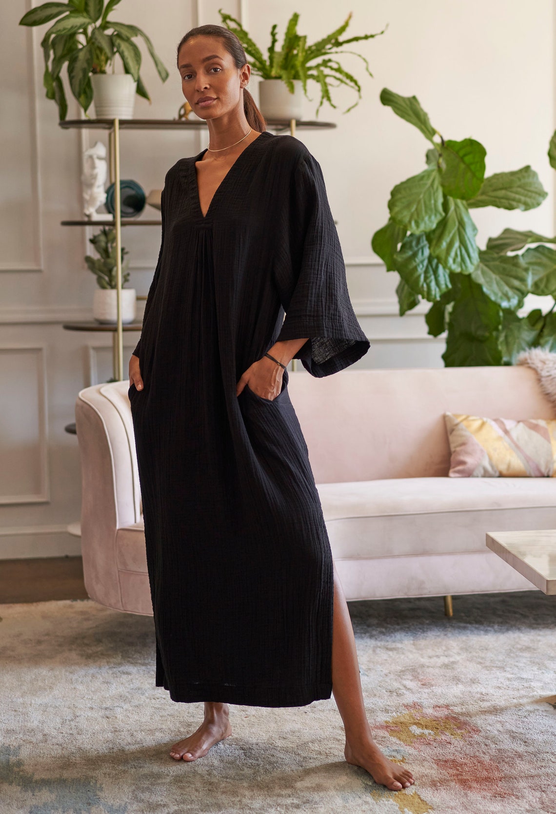 Gauze dress with pockets maxi dress long kaftan caftan | Etsy