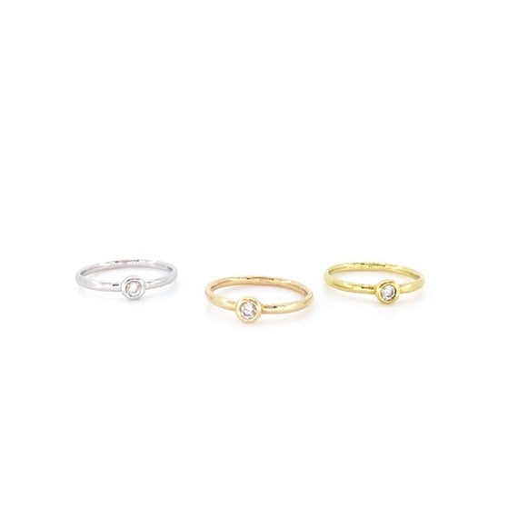 18K Gold White Diamond Bezel Set Stacking Ring