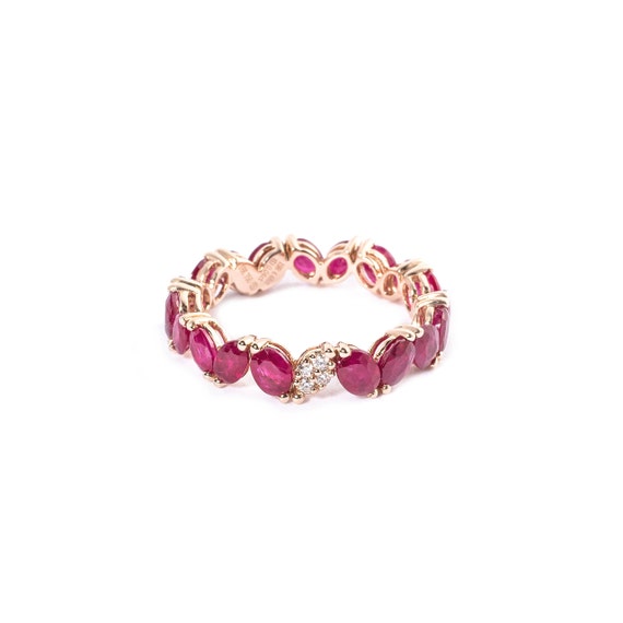 18K Gold Diamond Ruby Crown Eternity Ring