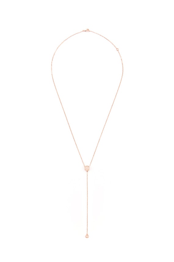 18K Gold Diamond Detachable Double-sided Lariat Necklace (Round)