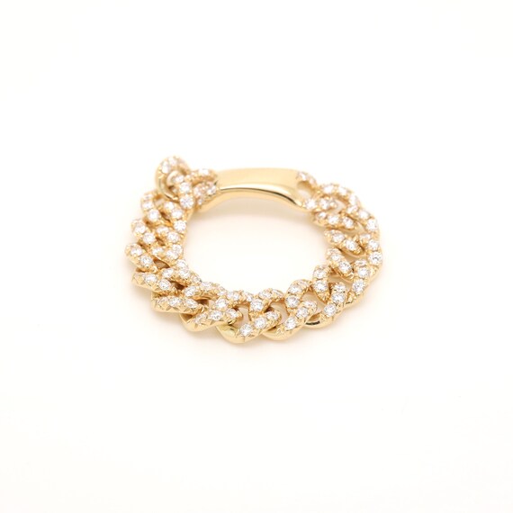 18K Gold White Diamond Cuban Chain Ring