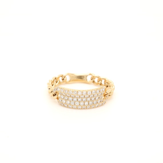 18K Gold Diamond Tag Cuban Chain Ring