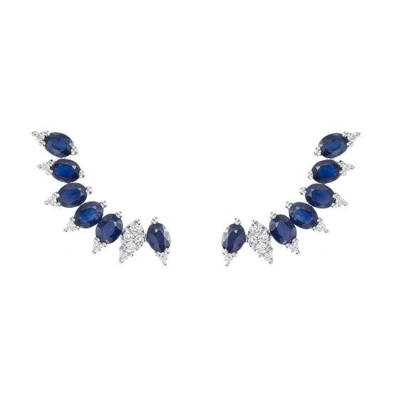 18K Gold Diamond Sapphire Ear Crawlers Ear Climbers Etsy UK