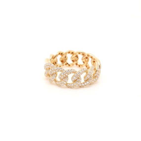 18K Gold Diamond Cuban Chain Ring