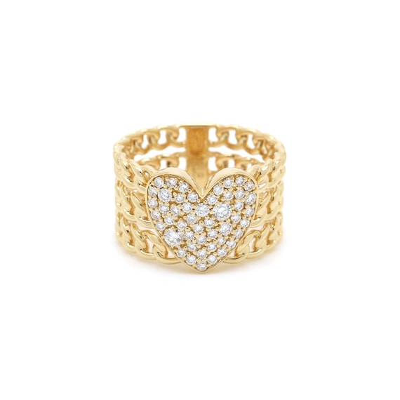 18K Gold Diamond Heart Triple Chain Ring