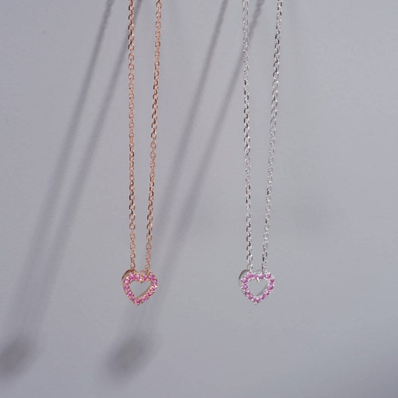 Special Edition* Pink Sapphire Heart Yellow Gold Necklace (Back Order)