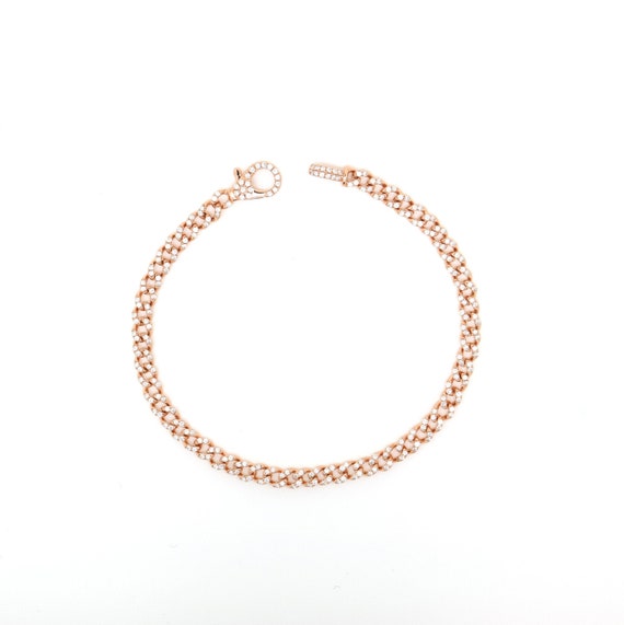 18K Gold Diamond Cuban Chain Bracelet