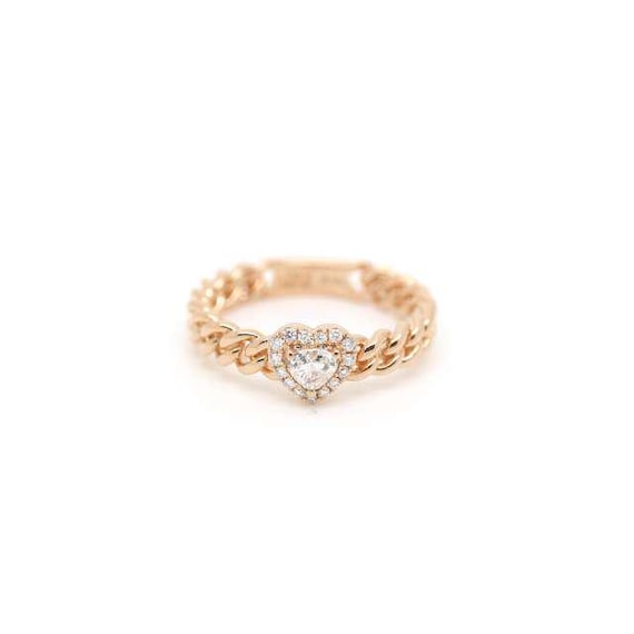 18K Gold Heart Cut Diamond Chain Ring