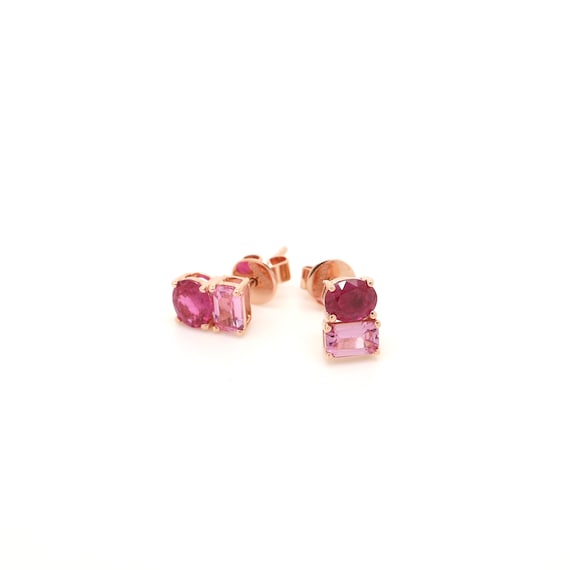 18K Gold Ruby Pink Sapphire Stud Earrings