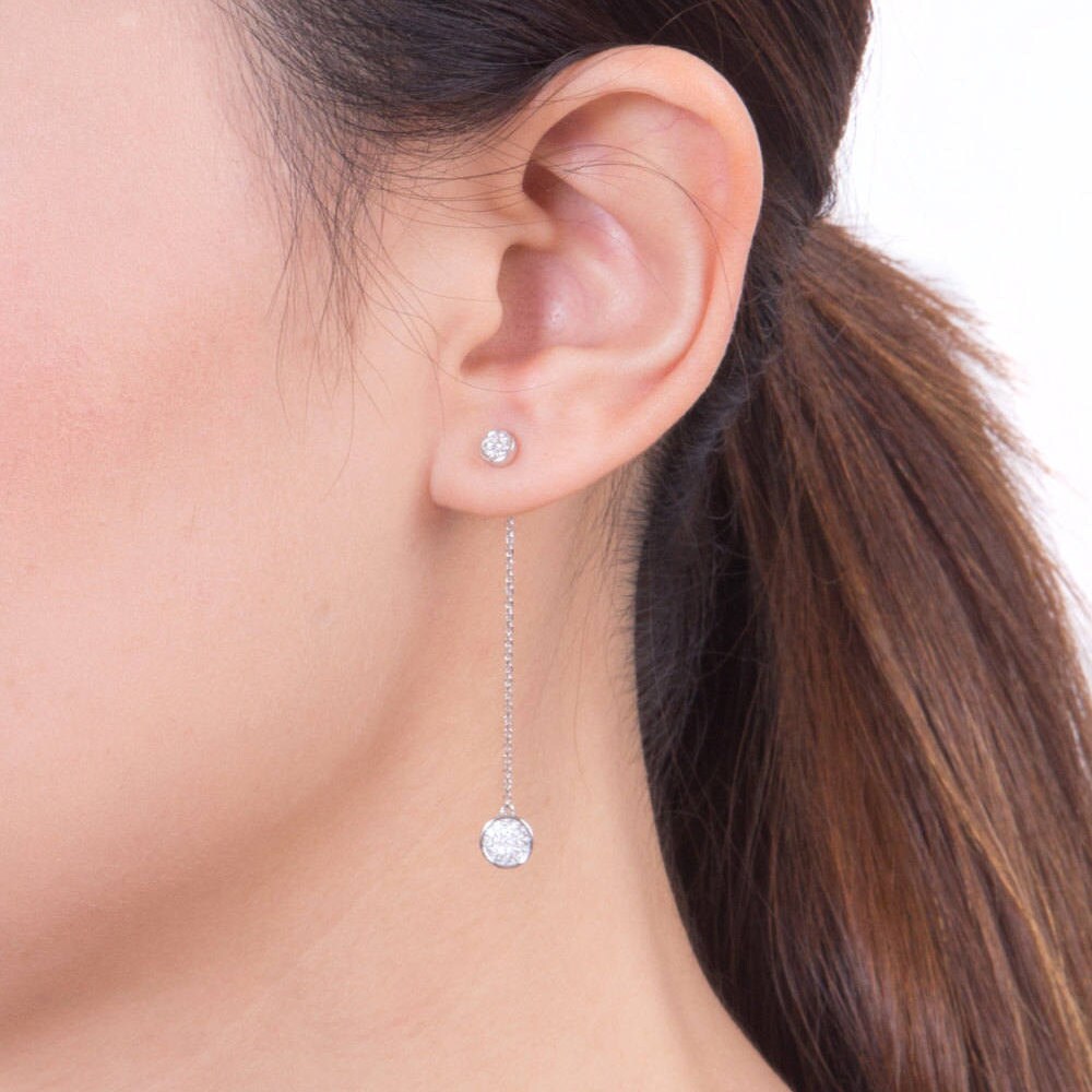 18K Gold Diamond Dangling Ear Jackets (Round)