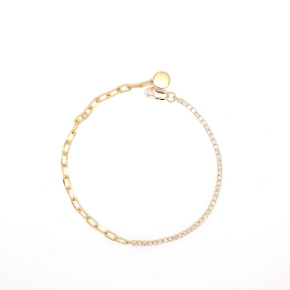 18K Gold Diamond Paper Clip Chain Bracelet