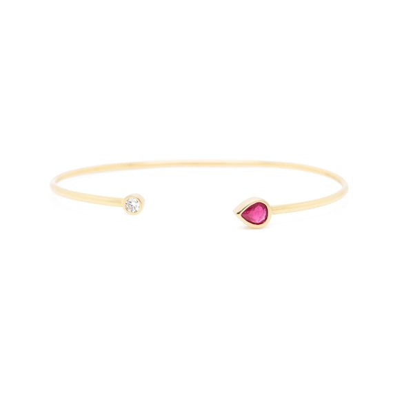 18K Gold Ruby Petal & Diamond Bangle