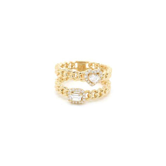 18K Gold Diamond Modern Motif Double Chain Ring