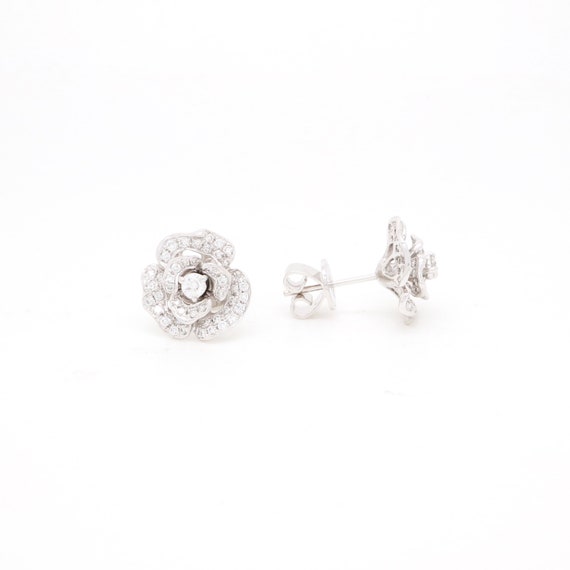 18K Gold Diamond Rose Stud Earrings
