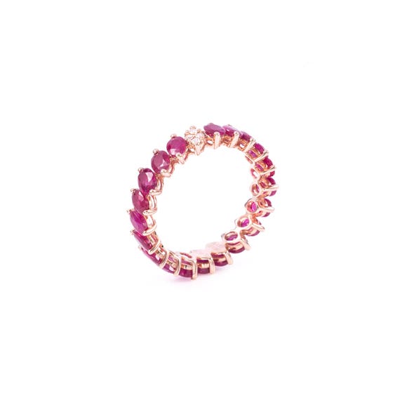 18K Gold Diamond Ruby Halo Eternity Ring