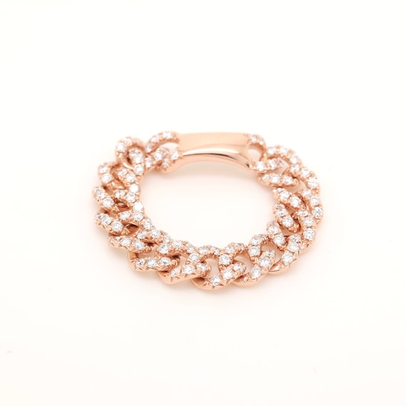 18K Gold White Diamond Cuban Chain Ring