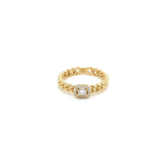 18K Gold Emerald Cut Diamond Chain Ring