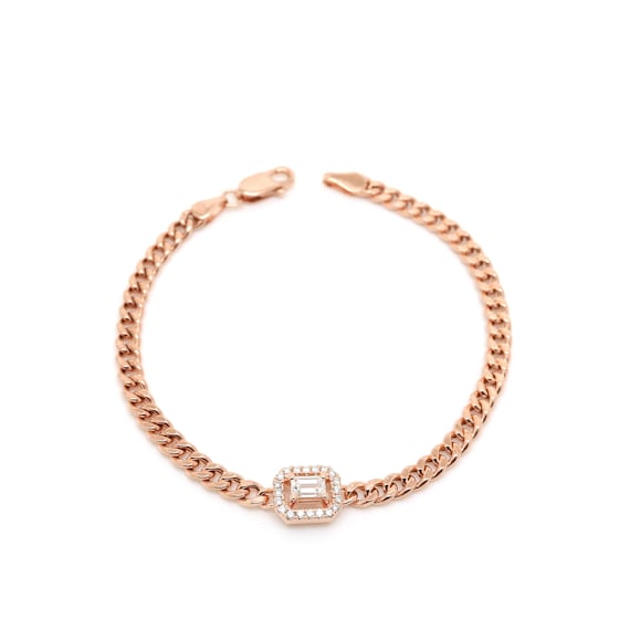 18K Gold Diamond Cuban Chain Bracelet