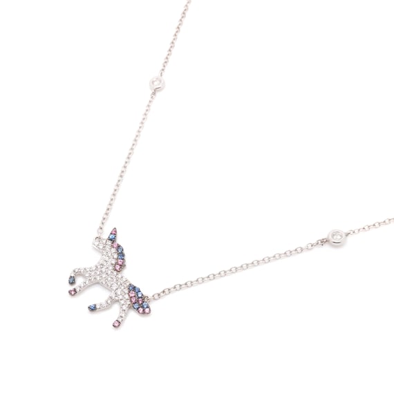 Unicorn Necklace 18K Gold Diamond & Sapphire Necklace