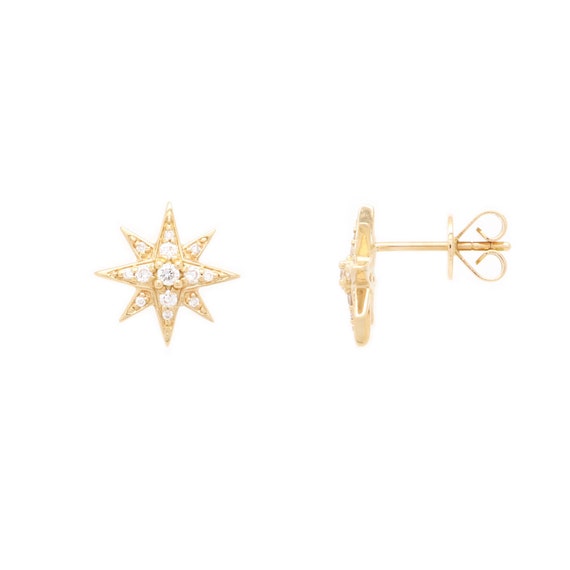 18K Gold Diamond Guardian Star Stud Earrings