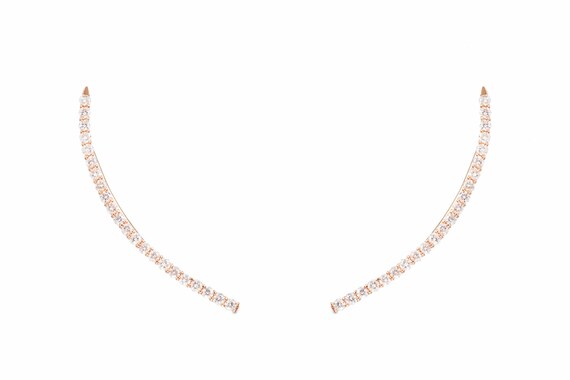 Minimal 18K Gold White Diamond Ear Crawlers