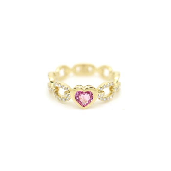 18K Gold Diamond with Pink Sapphire Amour Heart Ring