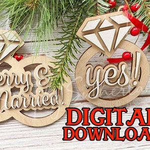 married christmas ornament Laser ready svg, wedding gift, engaged, glowforge, mira, christmas 2021, christmas ornament