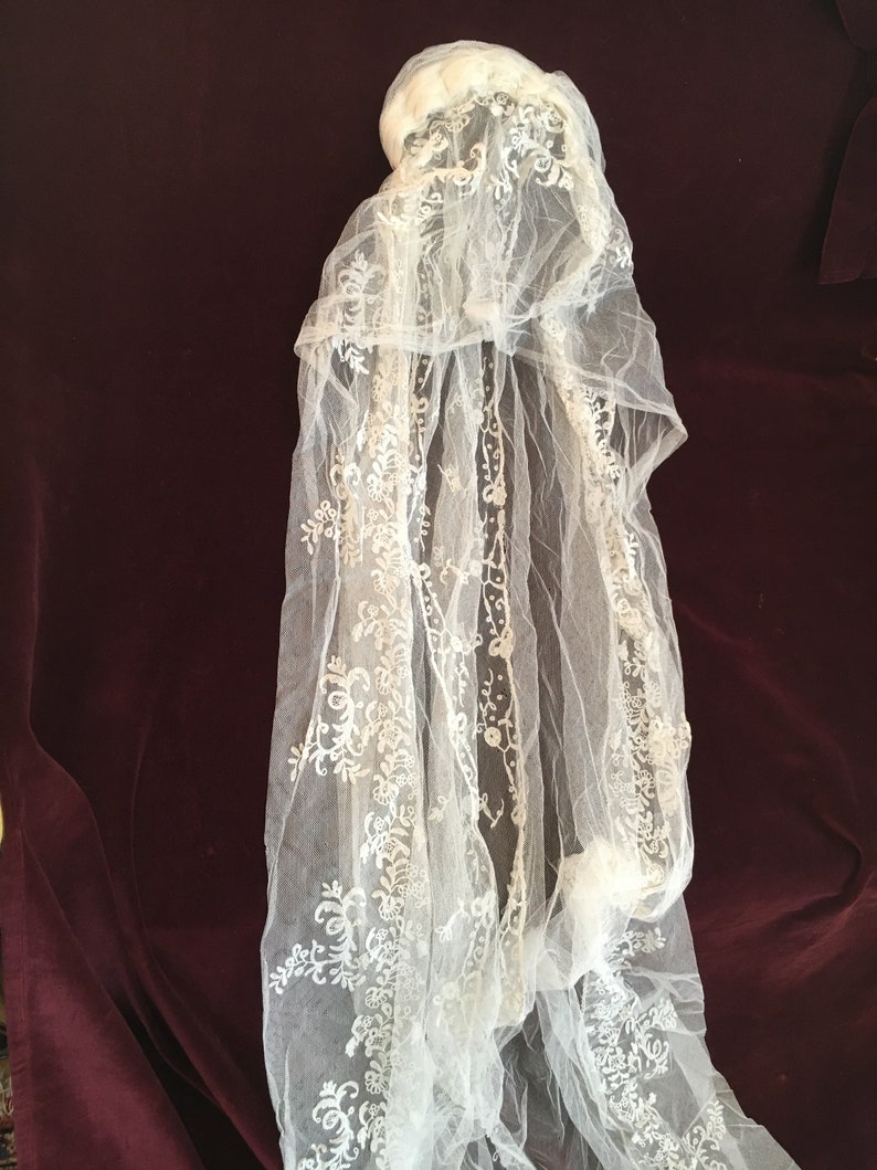 Victorian Antique Bridal Veil with Irish Lace on Tuille in Etsy