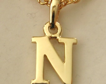 Genuine SOLID 9K 9ct YELLOW GOLD 3D Initial N Letter Pendant with Bail