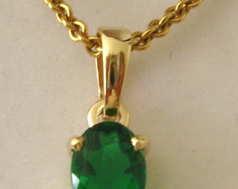 8x6mm Genuine SOLID 9K 9ct YELLOW GOLD May Birthstone Emerald Pendant Gift