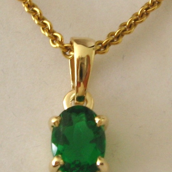 8x6mm Genuine SOLID 9K 9ct YELLOW GOLD May Birthstone Emerald Pendant Gift
