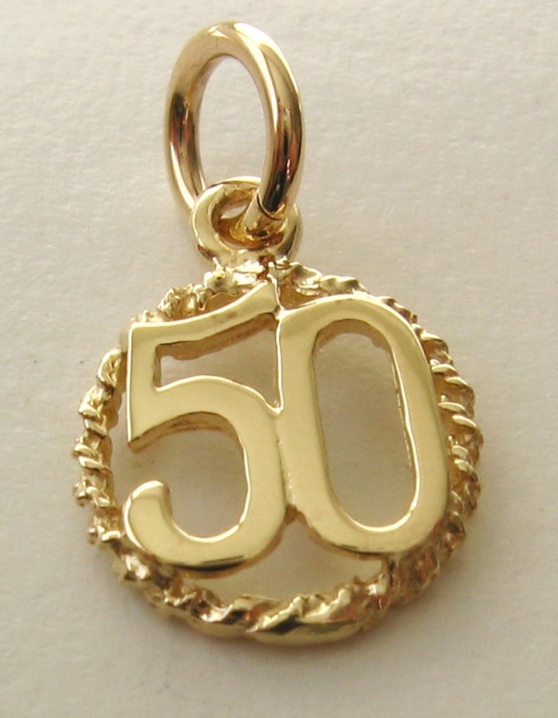 Genuine SOLID 9ct YELLOW GOLD 50 th birthday anniversary charm pendant Gift image 1